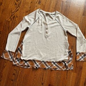 Hem & Thread Cream and Brown Plaid Long Sleeve Top